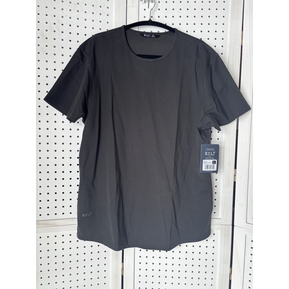 BYLT Men's T-shirt LG Black Performance Drop Cut Short Sleeve Crew Neck NWT